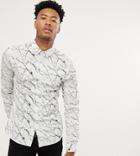 Twisted Tailor Tall Skinny Fit Shirt In White With Marble Print - White
