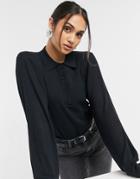 Asos Design Sweater With Collar And Button Placket Detail In Navy