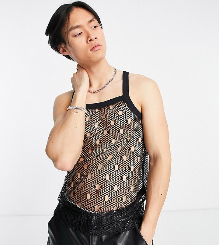 Collusion Mesh Square Neck Tank Top In Black