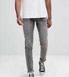 Asos Tall Skinny Jeans In Dark Gray With Abrasions - Gray