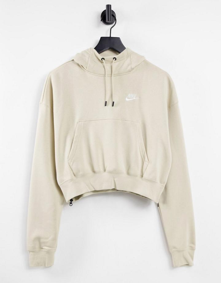 Nike Essentials Side Zip Cropped Hoodie In Stone-neutral