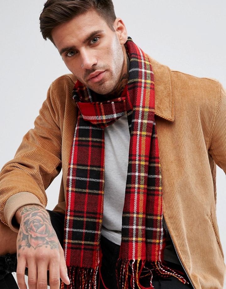 Asos Woven Scarf In Red Plaid - Red
