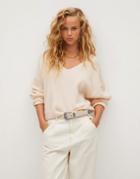 Mango V-neck Boxy Sweater In Cream-white