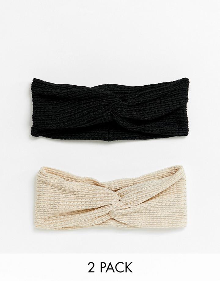 Asos Design Pack Of 2 Headbands With Twist Front In Textured Jersey - Multi