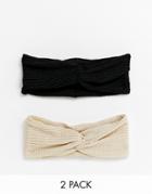 Asos Design Pack Of 2 Headbands With Twist Front In Textured Jersey - Multi