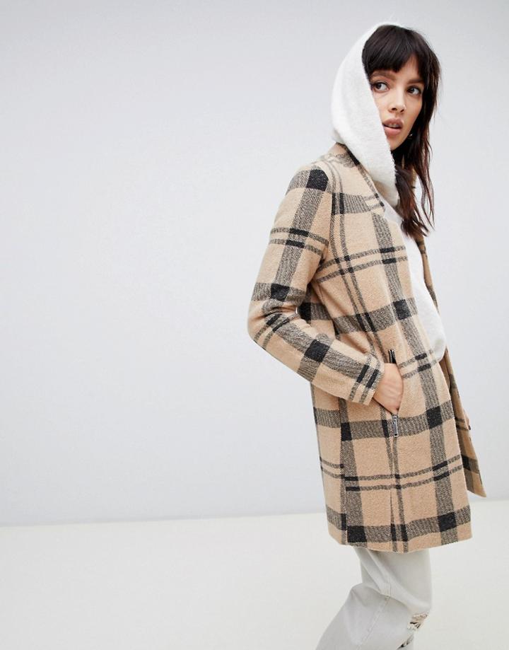 Stradivarius Double Button Check Coat - Multi