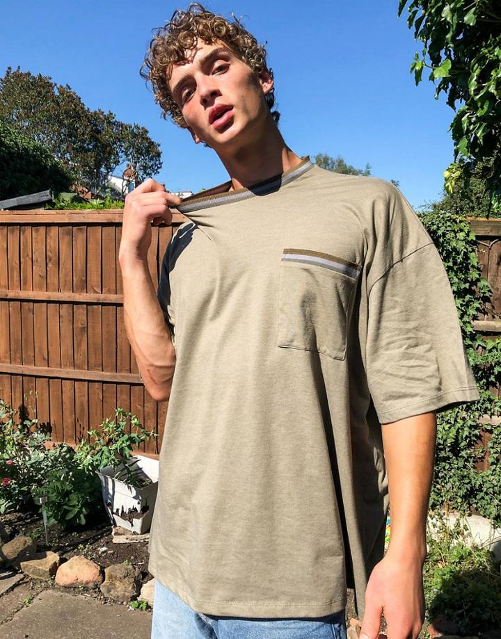 Asos Design Extreme Oversized Longline T-shirt With Tipping In Purple