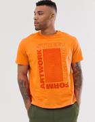 Bershka T-shirt With Front Print In Orange - Orange