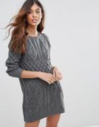 Qed London Chunky Knit Sweater Dress - Gray
