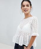 Vila Crochet Top With Ruffle Sleeves - White