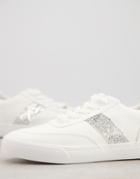 London Rebel Bridal Glitter Side Stripe Lace Up Sneakers In White With Silver