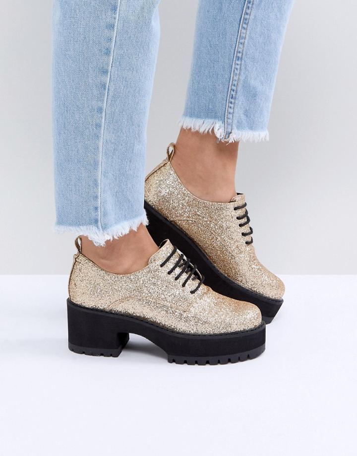 Asos Omega Chunky Lace Up Heels - Gold