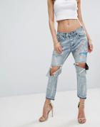 One Teaspoon Artiste Saints Low Waist Boyfriend Jean With Paint Detail And Rips - Blue