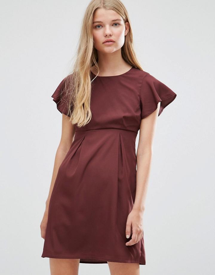 Vero Moda Emma Dress With Ruffle Sleeves In Chocolate - Brown