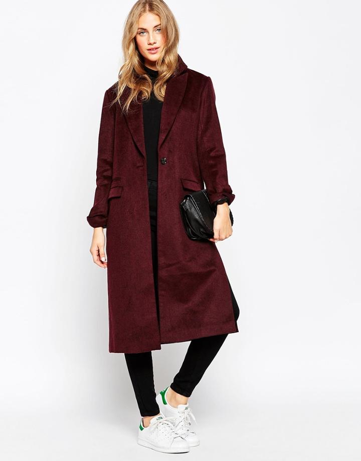 Asos Coat In Relaxed Fit - Berry