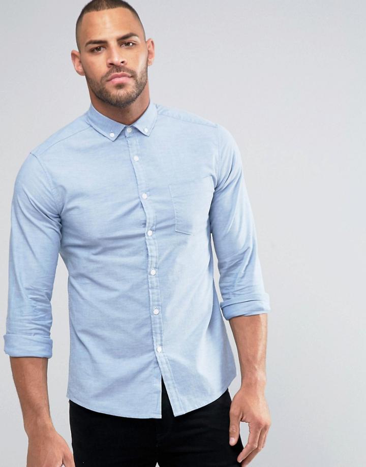 Asos Skinny Oxford Shirt In Blue - Blue