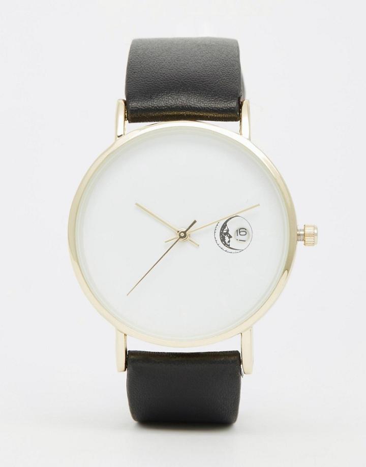 Asos Moon Detailed Date Window Watch - Black