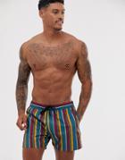 Asos Design Swim Shorts In Collegiate Stripe In Short Length-multi