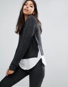 Noisy May Knit And Shirt Combo Sweater - Gray