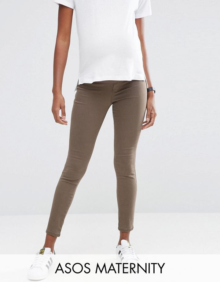 Asos Maternity Rivington Jean In Walnut Brown With Under The Bump Waistband - Brown