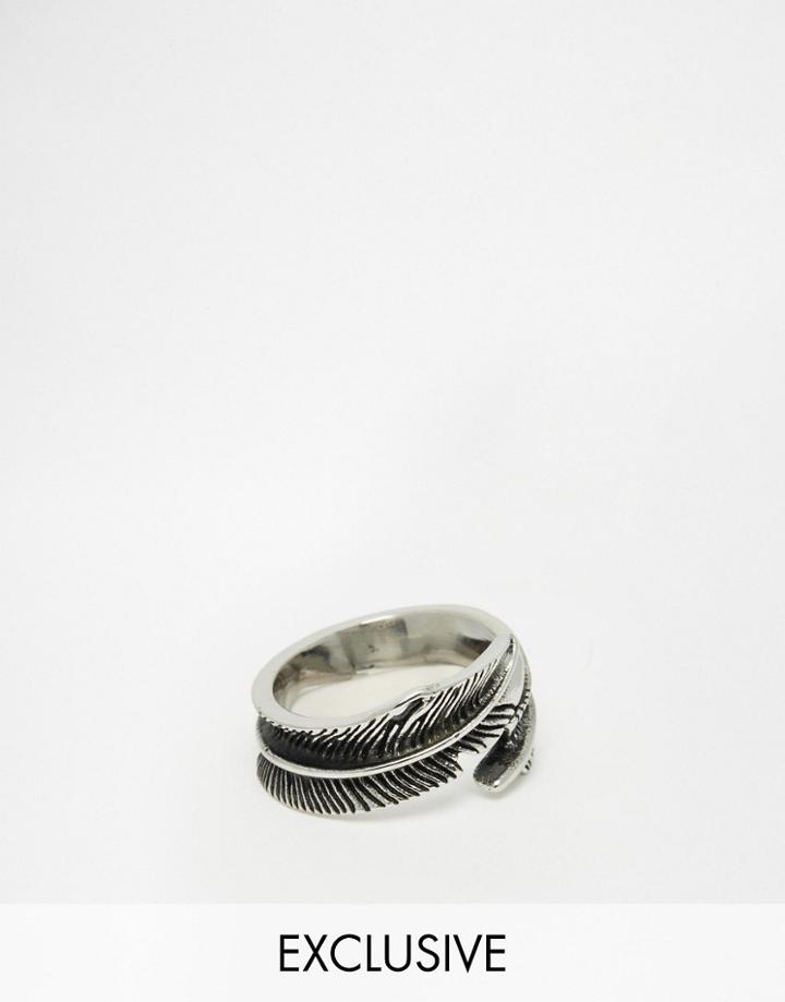 Reclaimed Vintage Feather Ring In Silver - Silver