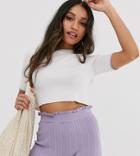 Asos Design Petite Two-piece Rib Knit Tee With Tipping-cream