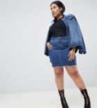 Liquor N Poker Plus Denim Midi Skirt With Studs - Blue