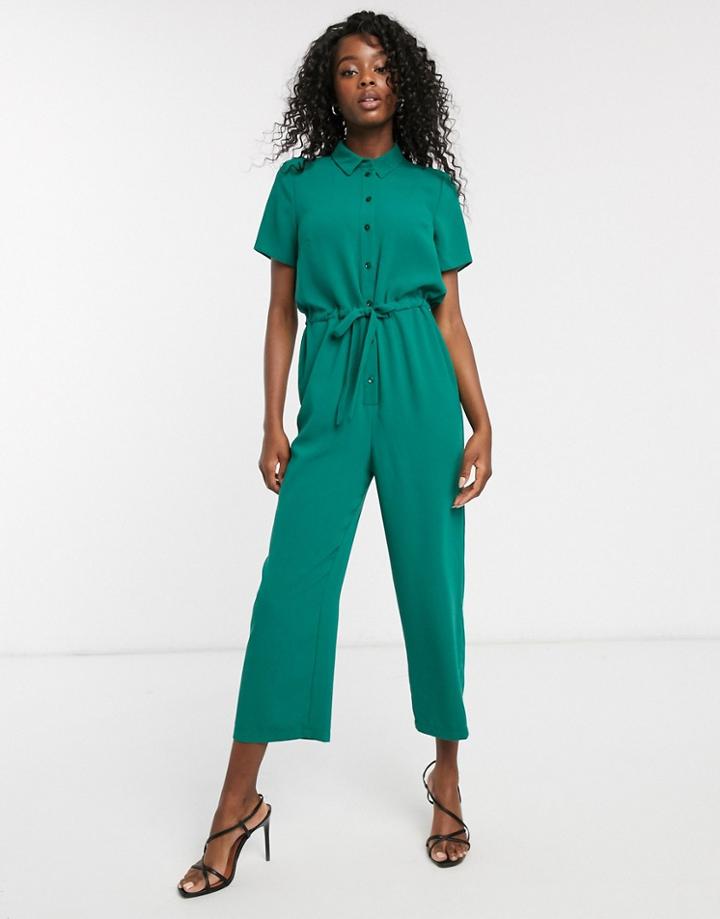 Asos Design Shirt Jumpsuit With Tie Waist-green