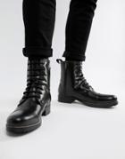 Religion Leather Lace Up Boot With Fleece Lining - Black