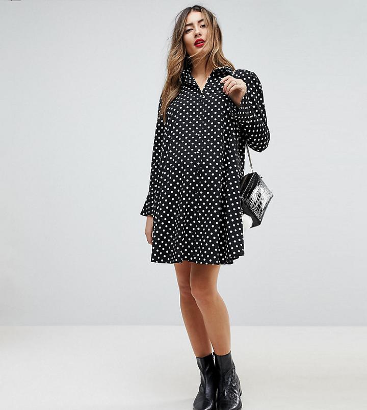 Asos Maternity Long Sleeve Shirt Dress In Spot - Multi