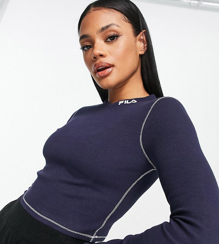 Fila Ribbed High Neck Top In Navy - Exclusive To Asos