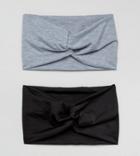 Asos Pack Of 2 Black And Gray Marl Twist Headbands - Multi