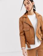 Muubaa Boxy Belted Leather Jacket In Tonal Color-brown