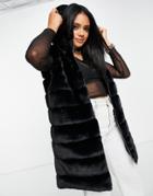 Jayley Faux Fur Hooded Zip Through Vest In Black