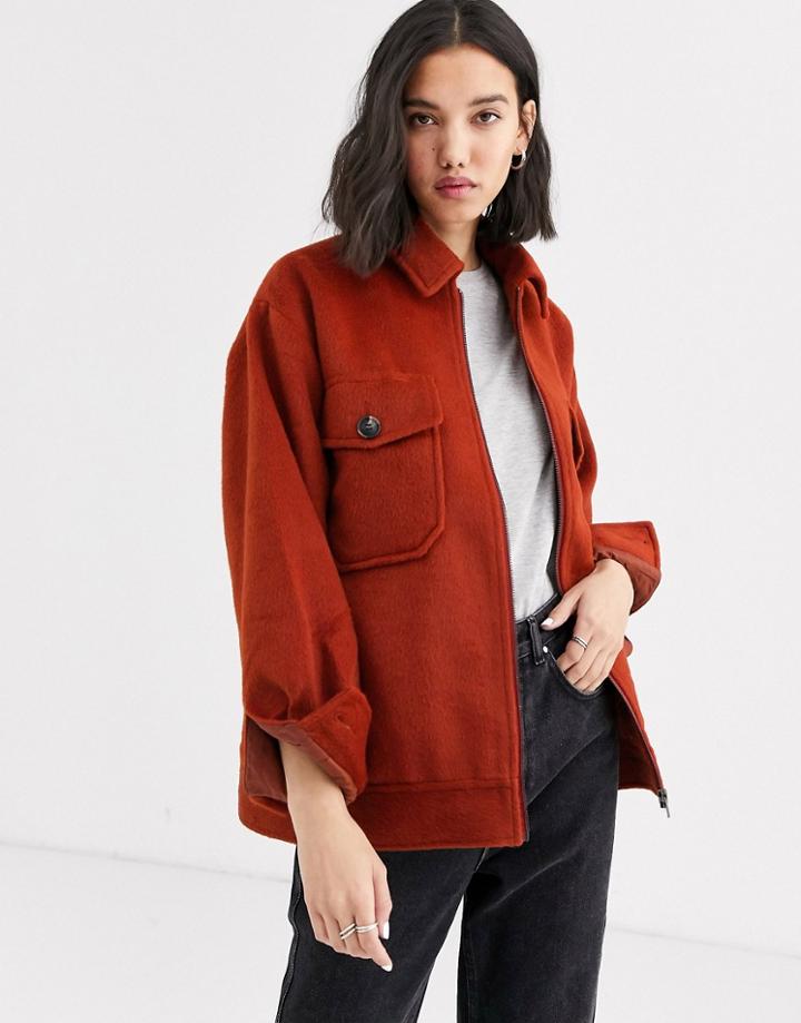 Native Youth Relaxed Zip Through Jacket With Pockets-tan