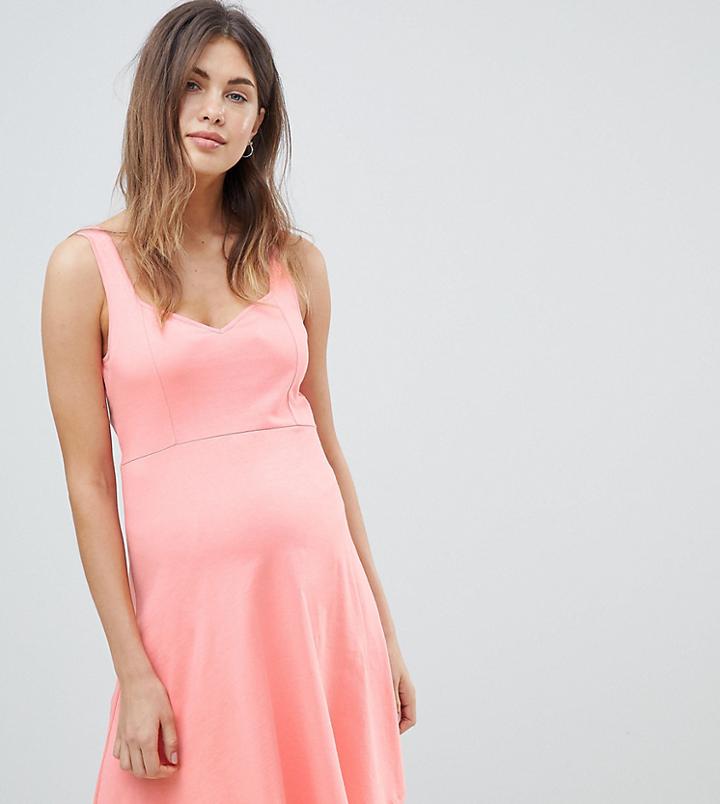 Asos Design Maternity Mini Skater Dress With Sweetheart Neckline - Pink