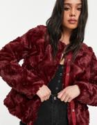 Vero Moda Faux Fur Coat In Wine-red