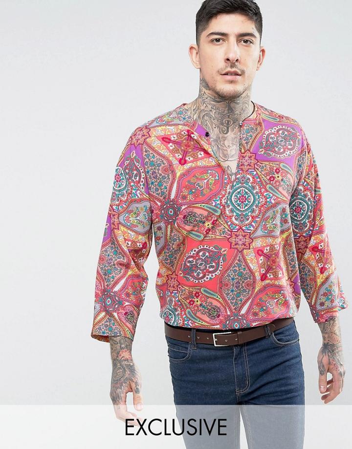 Reclaimed Vintage Inspired 70s Shirt In Paisley Print Reg Fit - Purple