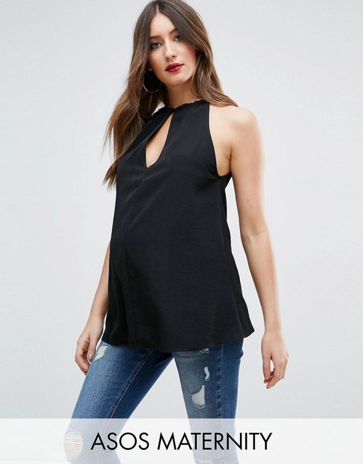 Asos Maternity Tie Neck Halter Top With Deep Plunge - Black