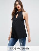 Asos Maternity Tie Neck Halter Top With Deep Plunge - Black