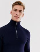 Jack & Jones Premium Half Zip Knitted Sweater In Navy