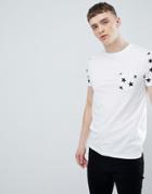 Asos Design T-shirt With Star Print Sleeves And Pocket - White