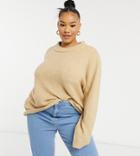 Asos Design Curve Oversized Sweater With Crew Neck In Camel-neutral
