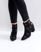 London Rebel Star Heeled Ankle Boots - Black
