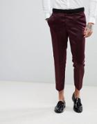 Asos Slim Tuxedo Suit Pants In Burgundy Sateen - Red