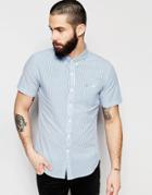 Farah Shirt With Seersucker Stripe Slim Fit Short Sleeves - Sky