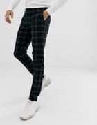 Asos Design Super Skinny Suit Pants In Black And Green Windowpane Check - Black