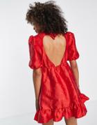 Sister Jane Jacquard Mini Dress With Open Heart Back In Red