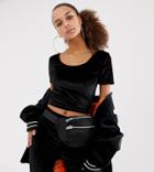 Collusion Scoop Neck Crop Top In Velvet - Black