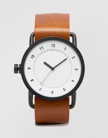 Tid No 1 Leather Watch In Tan With White Face - Tan